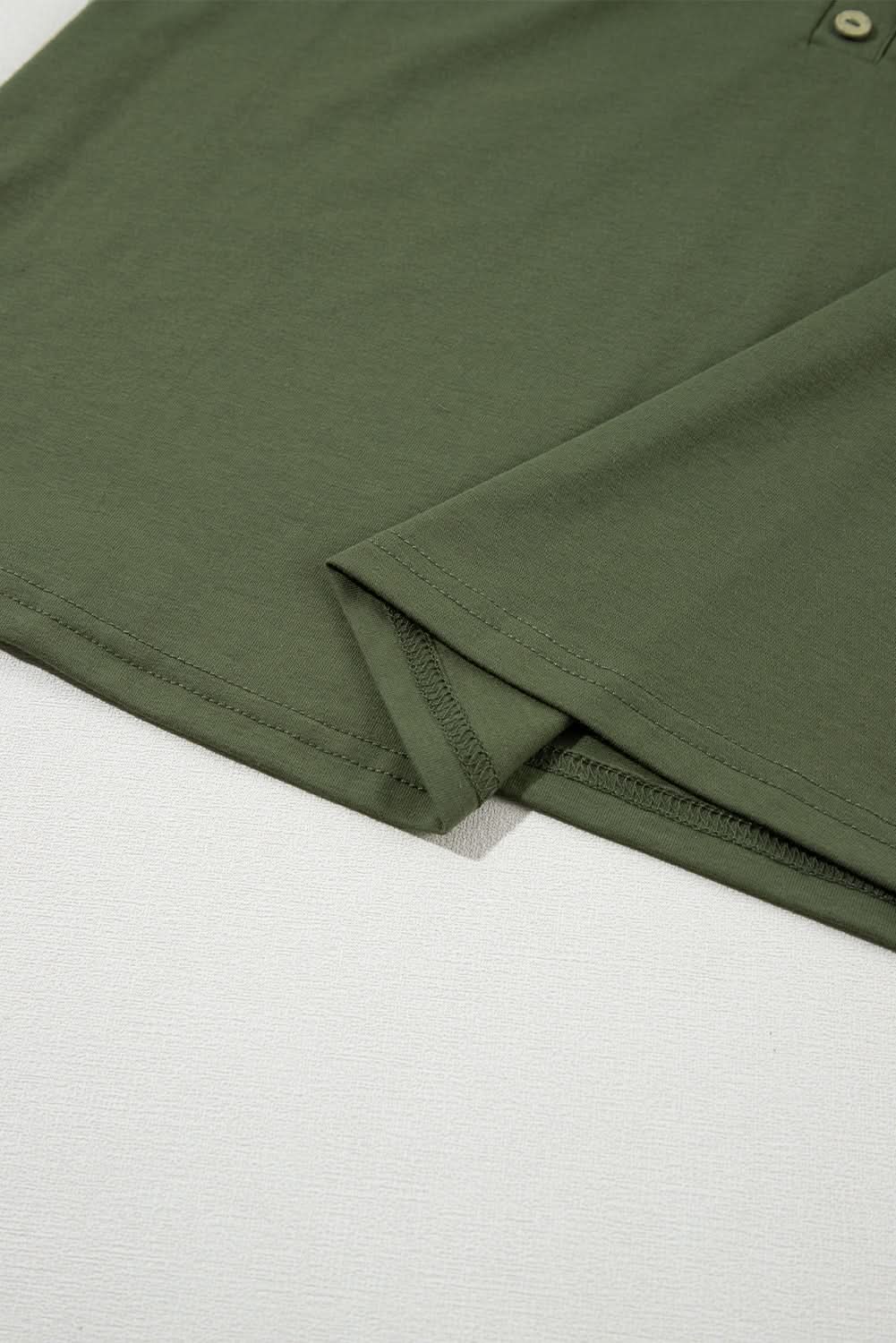 Jungle Green Half Button V Neck Patched Pocket Tank Top - Love Salve